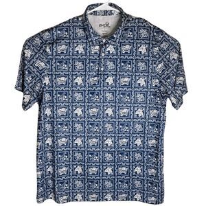 Reyn Spooner Men's Reverse Flag‎ Flower Bird 1/4 Button Down Shirt Blue XL NWOT